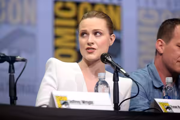 Evan Rachel Wood speaking at the 2017 San Diego Comic Con International, for "Westworld", at the San Diego Convention Center in San Diego, California. Please at