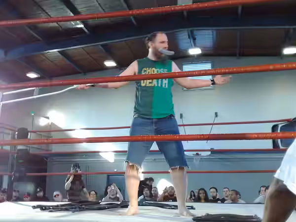 Professional wrestler Necro Butcher (real name Dylan Summers) in the ring at Pro Wrestling Guerrilla's DDT4 Night 2 show on May 18, 2008.