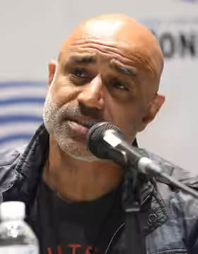 Faran Tahir speaking at the 2024 WonderCon in Anaheim, California.
