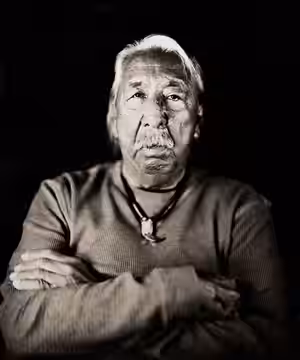 Leonard Peltier "Wind Chases the Sun", Chippewa / Lakota photographed for the first time in the historic wet plate collodion process of silver on black glass fo (2025)