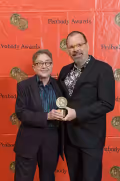 Joy Tomchin (left) and David France (right) at the 73rd Annual Peabody Awards (2014)