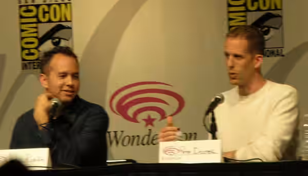 Producer Jonas Rivera and director Pete Docter participating in a Star Trek panel at WonderCon 2009.