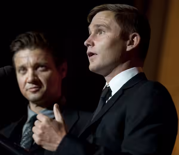 Jeremy Renner (left) and Brian Geraghty addresses audience members at the annual Tragedy Assistance Program for Survivors (TAPS) Gala at the Andrew W. Mellon Au (2010)
