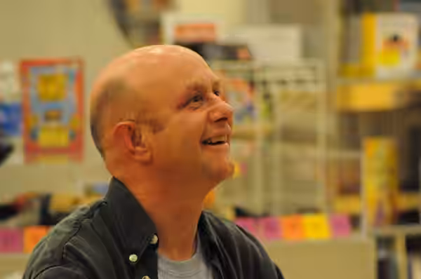 Nick Hornby signing books at Central Library, Seattle, Washington. (2009)