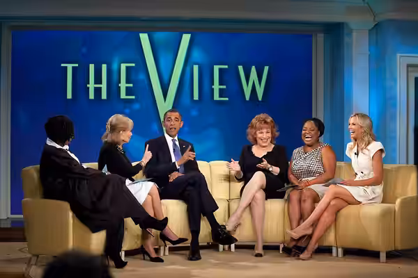 President Barack Obama records an episode of The View at ABC Studios in New York, N.Y., July 28, 2010. Pictured, from left, are Whoopi Goldberg, Barbara Walters