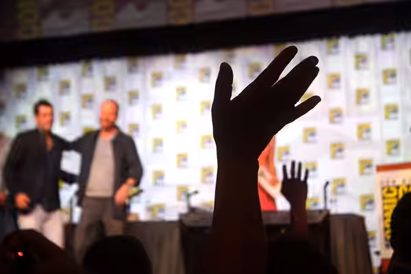 The Firefly cast, Joss Whedon, Nathan Fillion, Alan Tudyk, Summer Glau, Adam Baldwin, Sean Maher, Jose Molina and Tim Minear, speaking at the 2012 San Diego Com
