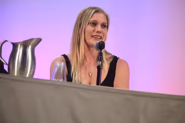 Katee Sackhoff speaking at the 2015 Phoenix Comicon at the Phoenix Convention Center in Phoenix, Arizona. Please attribute to Gage Skidmore if used elsewhere.