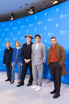 Wen Mao, Linda Caridi, Andrea Di Stefano, Pierfrancesco Favino and Francesco Di Leva presenting the movie The Last Night of Amore at the Berlinale 2023