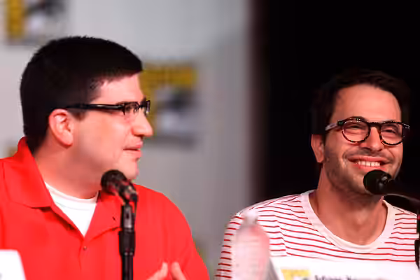 Edward Kitsis &amp; Adam Horowitz speaking at the 2012 San Diego Comic-Con International in San Diego, California. Please attribute to Gage Skidmore if used els