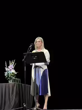 American actress Melora Hardin presenting for Selected Shorts at the Irvine Barclay Theatre. (2024)
