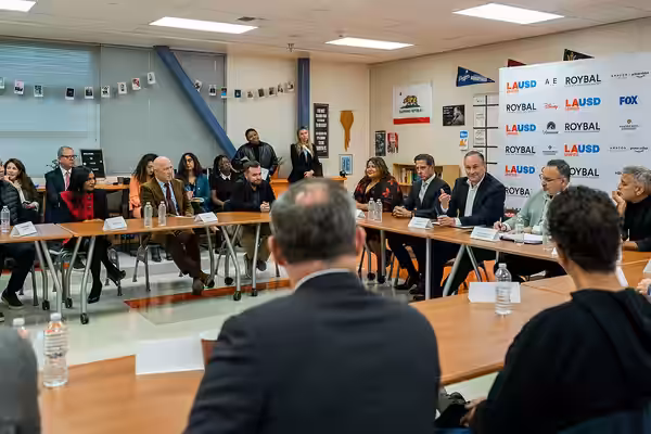 Second Gentleman Douglas Emhoff and Secretary of Education Miguel Cardona participate in a roundtable with the advisory board and school leadership, Monday, Jan (2023)