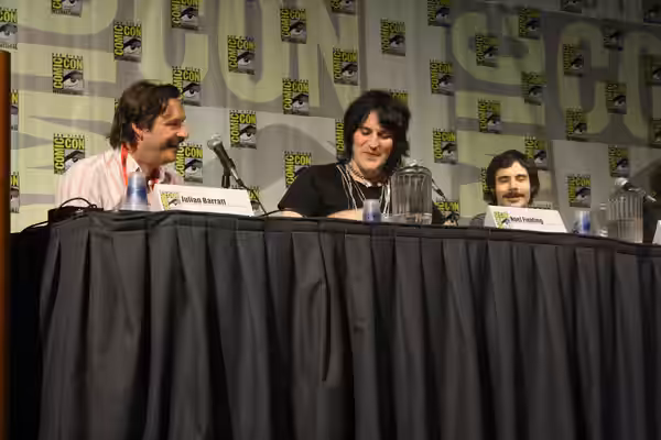 The Mighty Boosh at Comic-Con 2009, from left to right: Julian Barrat, Noel Fielding and Michael Fielding.