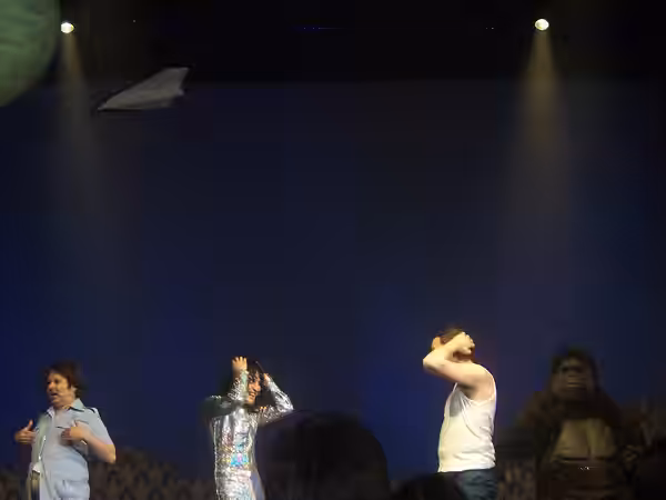A performance of the stageshow "The Mighty Boosh Live" at the Brighton Dome. From left to right; Rich Fulcher, Noel Fielding, Julian Barret, Dave Brown. Caption (2006)