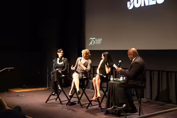 This photo includes Carrie-Anne Moss, Melissa Rosenberg, Krysten Ritter and Eric Deggans. Peabody's "Marvel's Jessica Jones" Night was held on Wednesday, May 18 (2016)