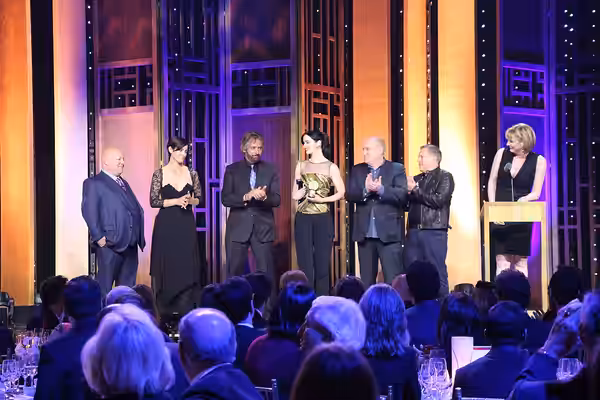This photo includes Actors Carrie-Anne Moss and Krysten Ritter, EVP of Marvel Television Jeph Loeb, Creator of Jessica Jones Brian Michael Bendis, Series Creato (2016)