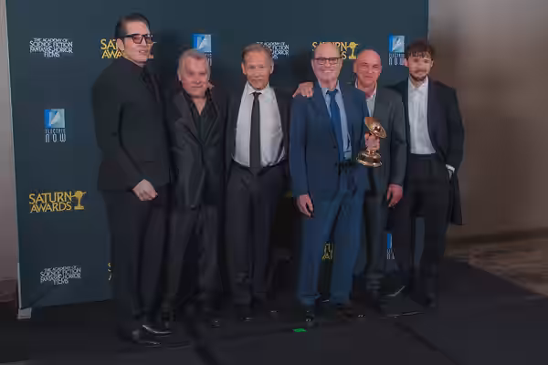 David Dastmalchian, Scott Reynolds, James Remar, Clyde Phillips, Marcos Siega, and Jack Alcott at the 53rd Saturn Awards (2026)