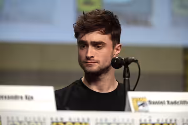 Daniel Radcliffe speaking at the 2014 San Diego Comic Con International, for "Horns", at the San Diego Convention Center in San Diego, California. Please attrib