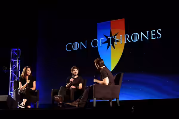 Hannah Panek, Iwan Rheon and Zack Luye speaking at the 2017 Con of Thrones at the Gaylord Opryland Resort &amp; Convention Center in Nashville, Tennessee. Pleas