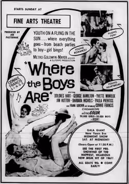 Fine Arts theater advertisement for the drama/comedy film, Where the Boys Are. 30 December 1960.