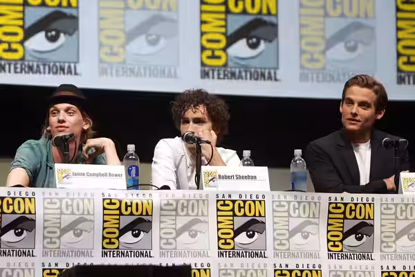 Jamie Campbell Bower, Robert Sheehan and Kevin Zegers speaking at the 2013 San Diego Comic Con International, for "The Mortal Instruments: City of Bones", at th