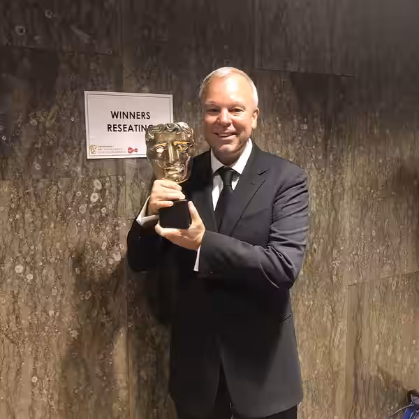 Steve Pemberton after winning the BAFTA for Best Male Comedy Performance in 2019 (2020)