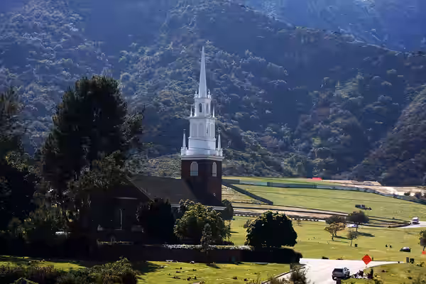 This is a replica of the Old North Church in Boston. It is located on the grounds of Forest Lawn in Hollywood Hills, California. Forest Lawn, Hollywood Hills is (2009)