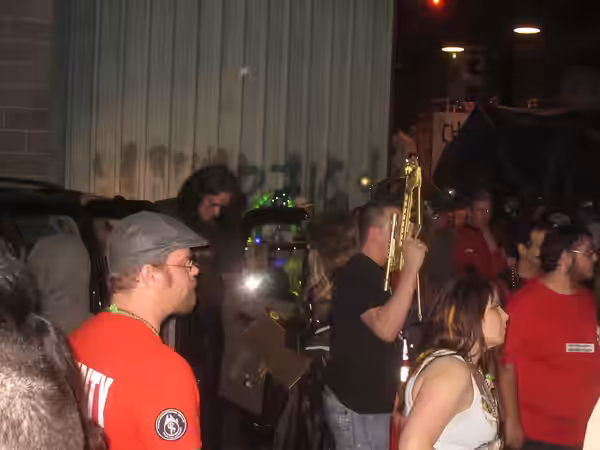 2013 "Krewe of Chewbacchus" Carnival parade, New Orleans. Lined up on Architect Street before start of parade. Arrival of king Peter Mayhew