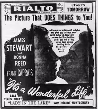 Rialto Theater advertisement for the American drama film It's a Wonderful Life (1946) - 11 Mar. 1947 Morning Call, Allentown PA