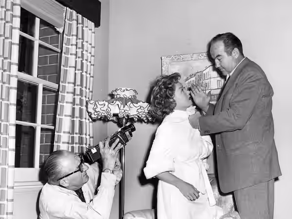 Fritz Lang with Gloria Grahame and Broderick Crawford on the set of Human Desire (1954)