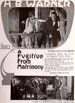 Advertisement for the American drama film A Fugitive from Matrimony (1919) with H.B. Warner and Seena Owen, on page 35 of the December 6, 1919 Exhibitors Herald
