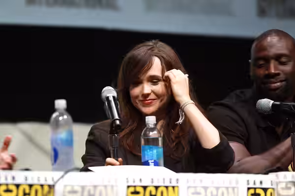 Elliot Page speaking at the 2013 San Diego Comic Con International, for "X-Men: Days of Future Past", at the San Diego Convention Center in San Diego, Californi