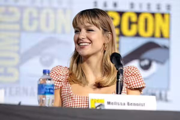 Melissa Benoist speaking at the 2019 San Diego Comic Con International, for "Jay and Silent Bob Reboot", at the San Diego Convention Center in San Diego, Califo