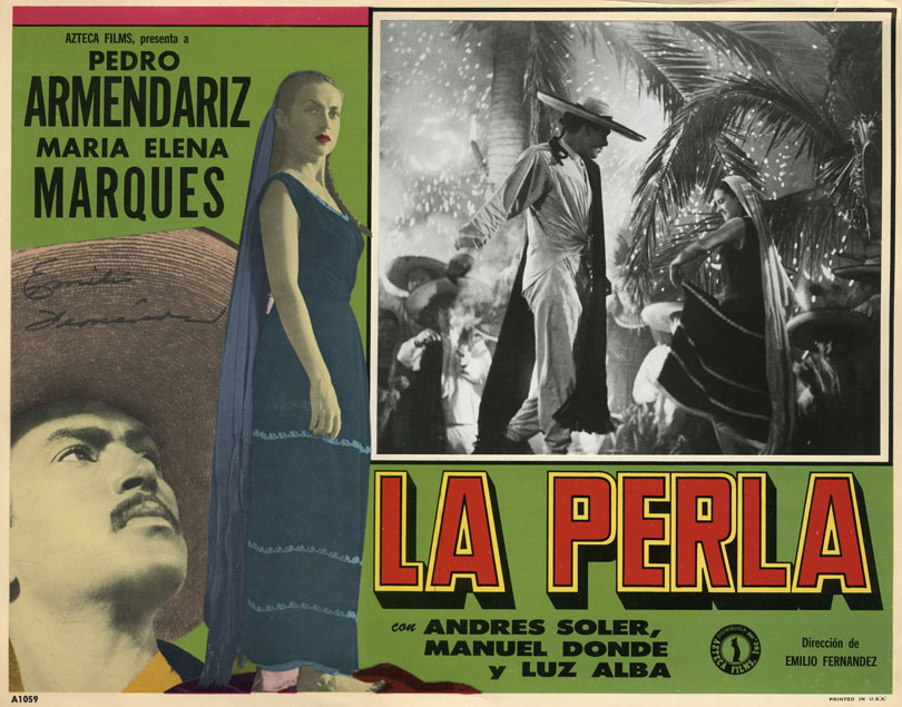 Theatrical poster for the 1947 theatrical release of the film La perla, the Spanish-language version of The Pearl. The film is based on John Steinbeck's 1947 no