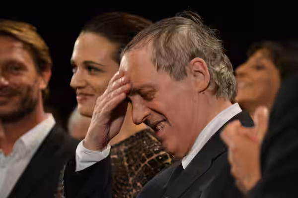 Dario Argento at the screening of "Dracula 3D" at the Cannes film festival. In the background : Asia Argento and Thomas Kretschmann. (2012)
