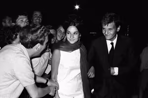 Kitty Swan and Jacques Perrin at the 27th Venice International Film Festival in 1966.