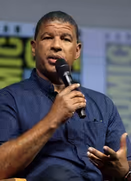 Peter Ramsey speaking at the 2018 San Diego Comic-Con International in San Diego, California.