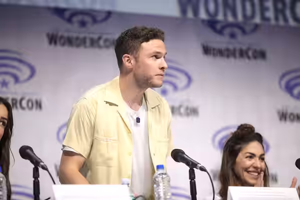 Iain De Caestecker and Natalia Cordova-Buckley speaking at the 2019 WonderCon, for "Marvel's Agents of S.H.I.E.L.D.", at the Anaheim Convention Center in Anahei