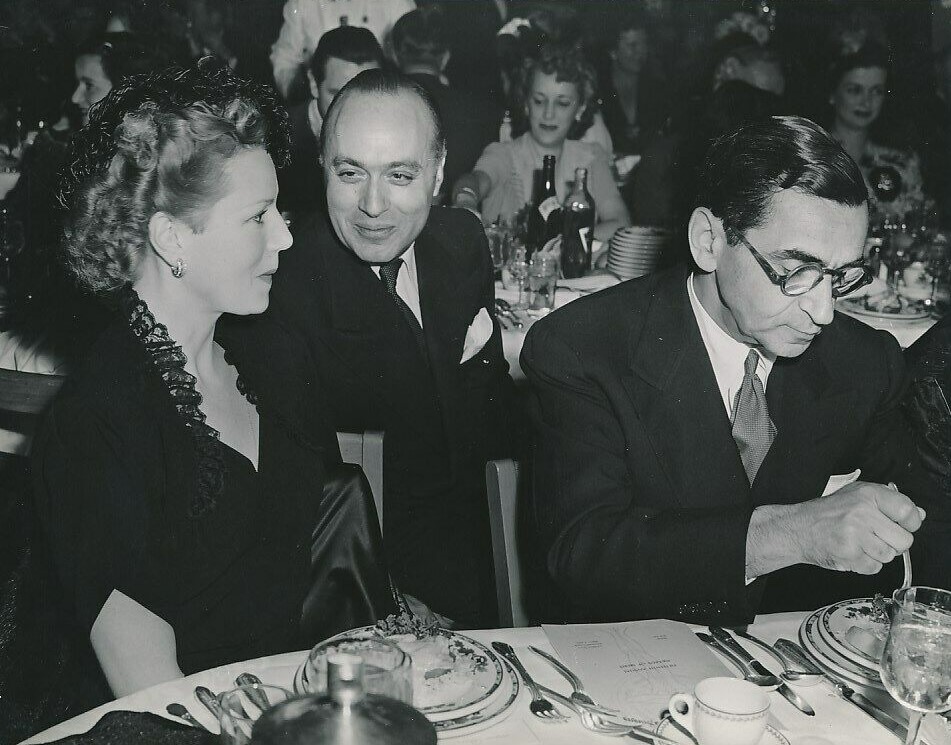 Annabella, Charles Boyer and Irving Berlin. Vintage 1940s 7.5x9.5 photo. The original Nat Dallinger is on the rear of the photo