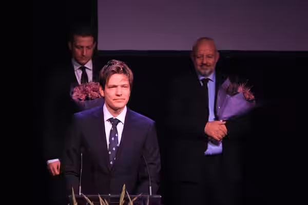 Thomas Vinterberg, Tobias Lindholm och Morten Kaufmann, vinnare av Nordiska rådets filmpris 2010. Keywords: Film Prize