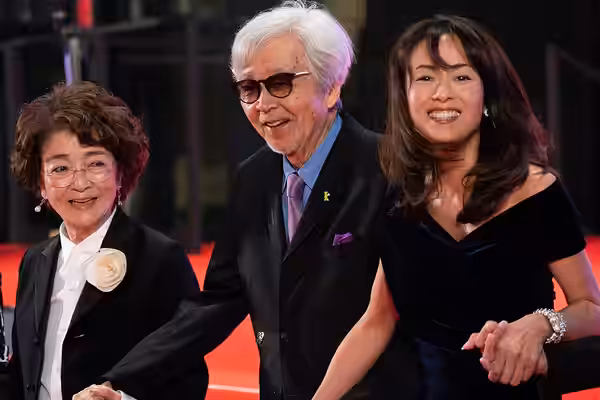 Chieko Baisho, Yoji Yamada, and Kumiko Goto from "Tora-san, Wish You Were Here" at Opening Ceremony of the Tokyo International Film Festival. (2019)