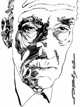 William Burroughs, portrait by italian artist Graziano Origa, pen&amp;ink, 1997
