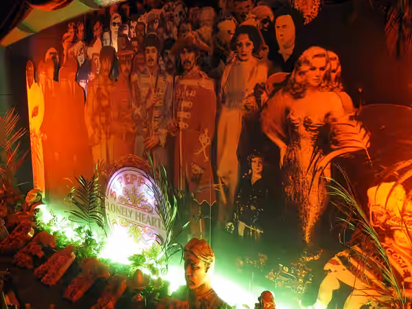 Backdrop from the Sgt. Pepper's Lonely Hearts Club Band album cover. Taken in the Beatles Museum in Liverpool UK. (2011)