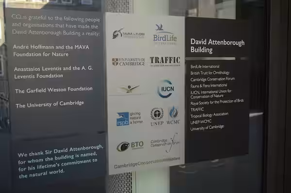 Board mentioning the details of nature conservation organization offices within in David Attenborough Building_Cambridge (2016)