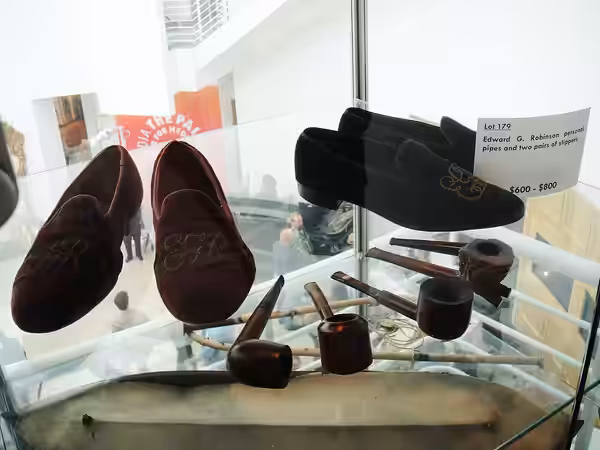 Edward G. Robinson personal pipes and two pairs of slippers at the Debbie Reynolds Auction Breaks Up Historic Hollywood Collection (The Paley Center for Media i (2011)