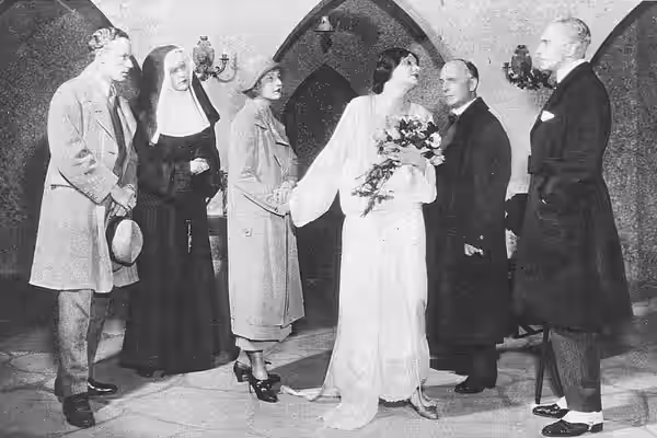 Act III of the pre-Broadway US production for 'The Green Hat' (1925) showing Leslie Howard as Napier Harpenden, Adi Orane as Sister Virginia, Ann Harding as Ven