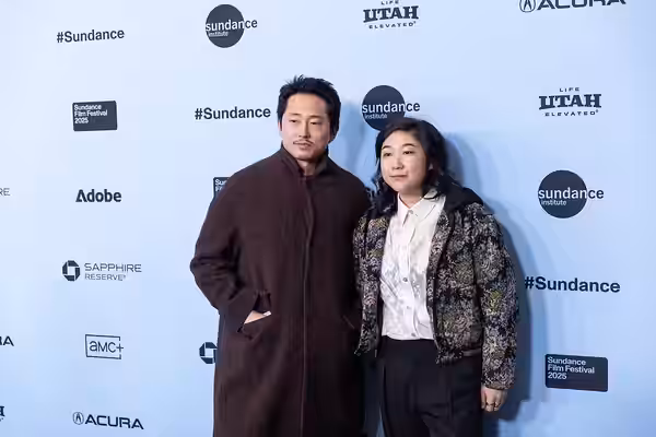 Steven Yeun and Christina Oh at the premiere of "Bubble &amp; Squeak" at the 2025 Sundance Film Festival