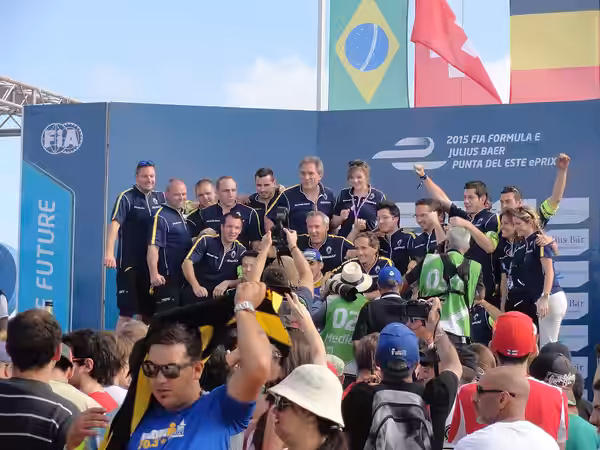 Podium ceremony at the 2015 Punta del Este ePrix