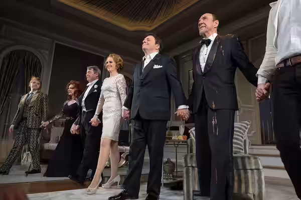 (L to R) Rupert Grint - Frank Finger Stockard Channing - Virginia Noyes Matthew Broderick - Peter Austin Megan Mullally - Julia Budder Nathan Lane - James Wicke