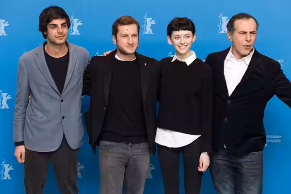 Irakli Quiricadze, Rezo Gigineishvili, Tina Dalakishvili and Merab Ninidze presenting the movie Hostages at the Berlinale 2017