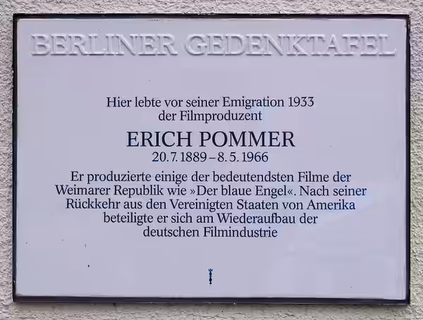 Berlin memorial plaque, Erich Pommer, Carl-Heinrich-Becker-Weg 16-18, Berlin-Steglitz, Germany (2008)